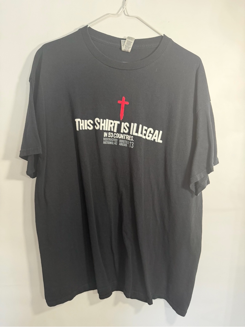 Gildan Black Short-Sleeve Graphic Tee with Red Cross